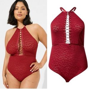 TORRID Animal Lace Up Halter Bodysuit